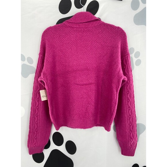 Free People NWT Every Cloud Pullover Cable Knit Collared Sweater Fuchsia Lrg New - Picture 6 of 12